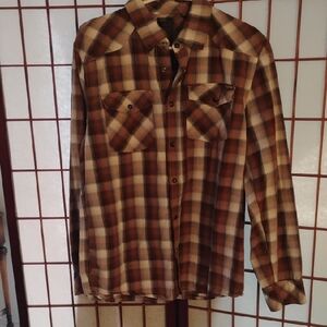 Brown Plaid Button-Up Shirt